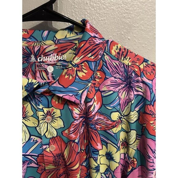 Chubbies Mens Large Floral Hawaiian Golf Polo Shirt Multicolor - Picture 2 of 7